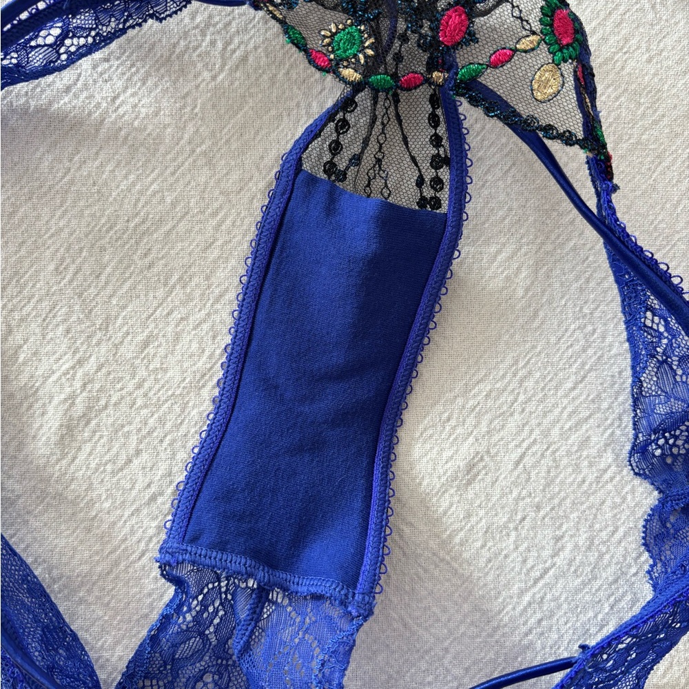 Honey Birdette Leah ! 34B , M, S, Black and Blue Embroidered Bra Set Christmas! - Picture 8 of 15